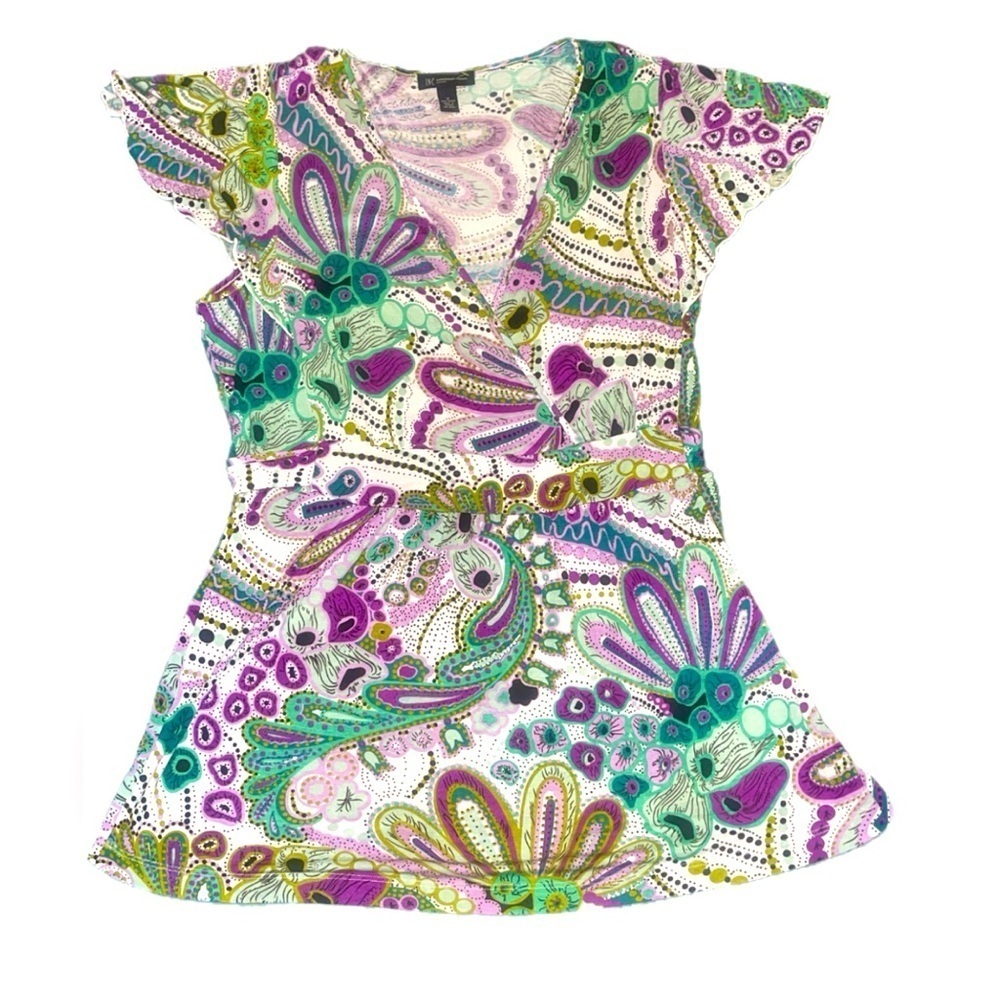 I·N·C  Plus Size Vibrant Paisley Floral Tie-Back Blouse 1X